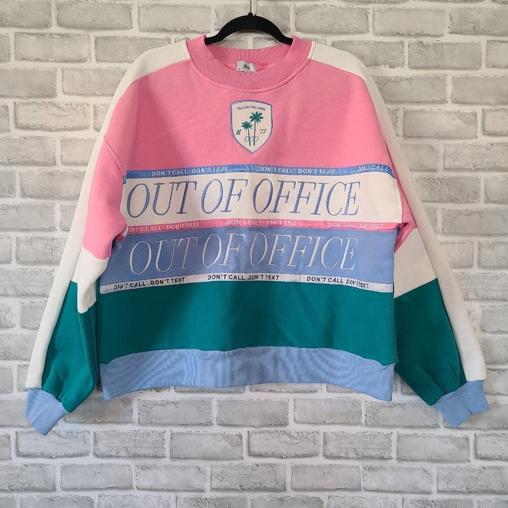 Out of Office Colorblock Crewneck Sweatshirt - Pink/Teal/Blue